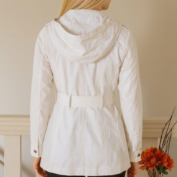 Calvin Klein | White Hooded Trench Coat Jacket - Picture 4 of 12
